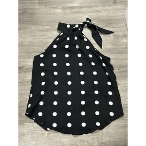 Moon Orchid Women's Blouse Black White Polkadot Sleeveless Sz M Neck tie Wedding